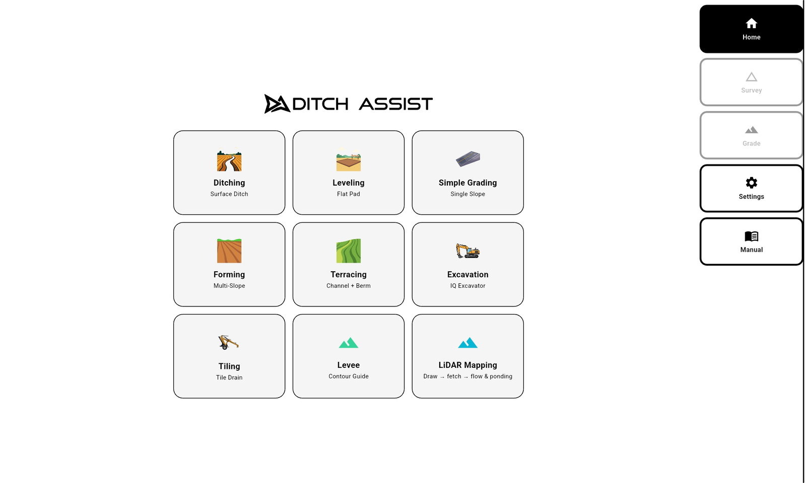 Ditch Assist app home screen in the browser simulator