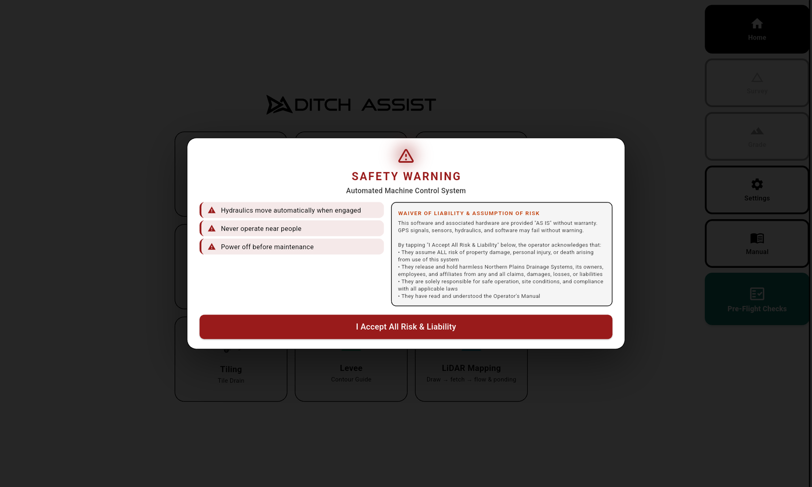 Safety warning shown on every launch.